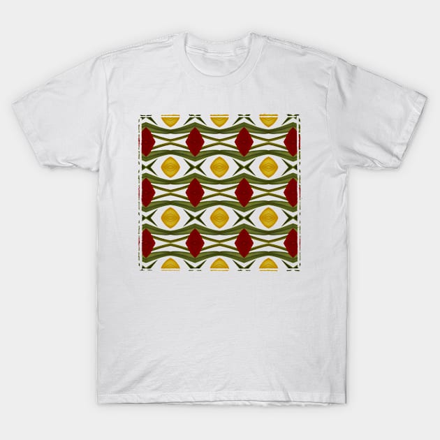 Tribal Pattern In Burgundy, Olive And Gold T-Shirt by PhotoArts